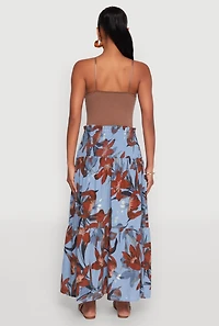 Womens Floral Print Smocked Tiered Midi Dress,
