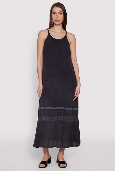 Womens Crochet Detail Sleeveless Maxi Dress, M