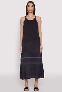 Womens Crochet Detail Sleeveless Maxi Dress, Black, Size S