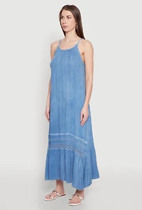 Womens Crochet Detail Sleeveless Maxi Dress, Blue,