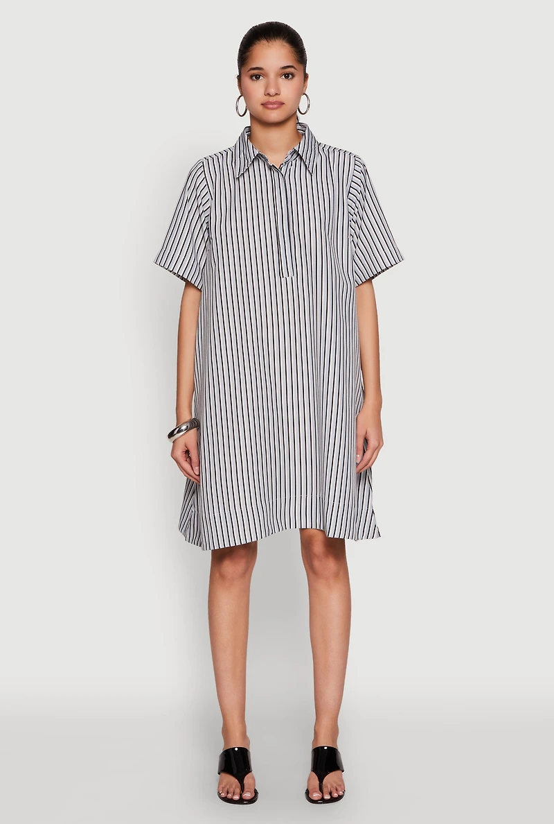 Womens Striped Henley Shirt Dress, Multi, Size M