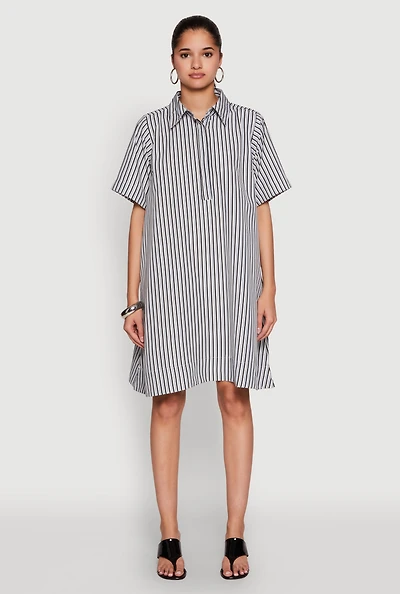 Womens Striped Henley Shirt Dress, Multi, Size M