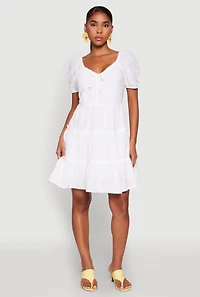 Womens Haute Monde Eyelet Tiered Mini Dress, White, Size S