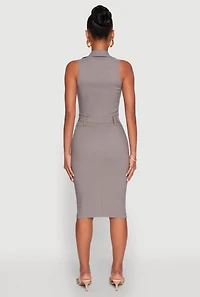 Womens Zip Front Belted Cargo Dress,