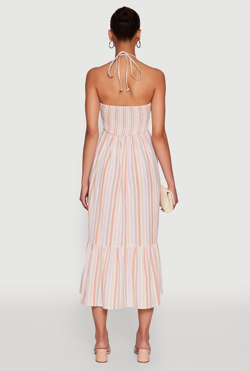 Womens Spoon Jeans Striped Keyhole Halter Sundress, Multi, Size XL
