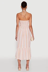 Womens Spoon Jeans Striped Keyhole Halter Sundress, Multi, Size XL