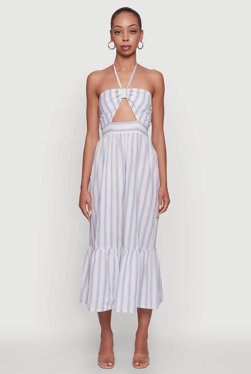 Womens Spoon Jeans Striped Keyhole Halter Sundress,