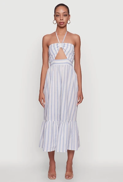 Womens Spoon Jeans Striped Keyhole Halter Sundress,
