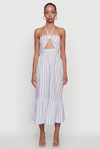 Womens Spoon Jeans Striped Keyhole Halter Sundress,