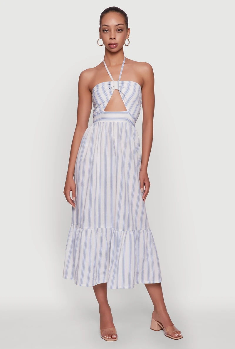 Spoon Jeans Striped Keyhole Halter Sundress