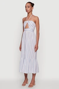 Womens Spoon Jeans Striped Keyhole Halter Sundress,