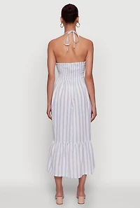 Spoon Jeans Striped Keyhole Halter Sundress