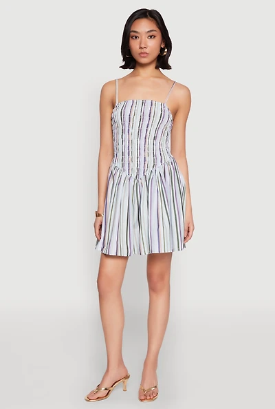 Spoon Jeans Smocked Stripe Mini Dress