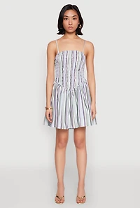 Womens Spoon Jeans Smocked Stripe Mini Dress, Multi, Size XL