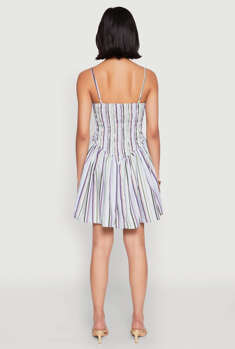 Womens Spoon Jeans Smocked Stripe Mini Dress, Multi,