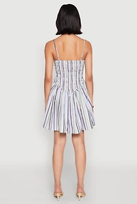 Womens Spoon Jeans Smocked Stripe Mini Dress, Multi,