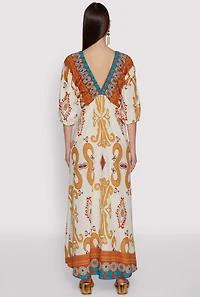 Womens Border Print Boho Maxi Dress, Multi, Size S