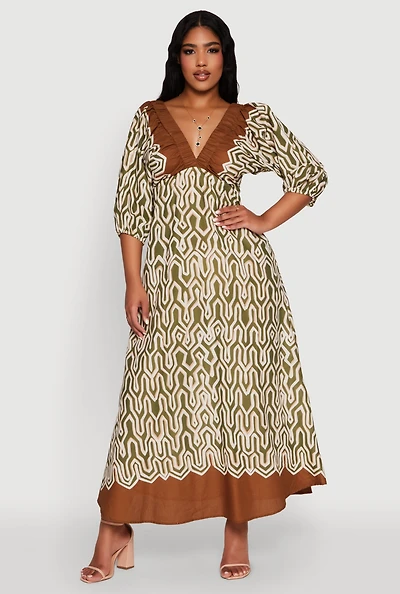 Womens Border Print Boho Maxi Dress, Multi, Size M