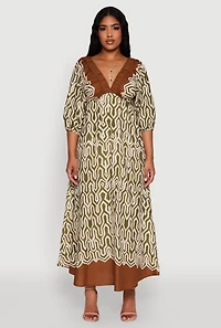 Womens Border Print Boho Maxi Dress, Multi, Size M