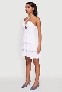 Womens Spoon Jeans Ruffle Tiered Smocked Halter Dress, White, Size XL