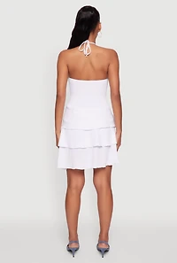 Womens Spoon Jeans Ruffle Tiered Smocked Halter Dress, White, Size XL
