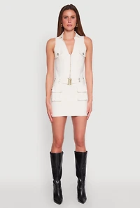 Womens Hyper Stretch Cargo Pocket Mini Dress, White, Size M