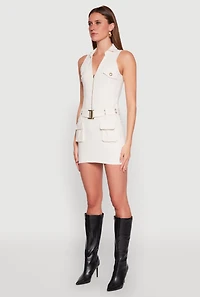 Womens Hyper Stretch Cargo Pocket Mini Dress, White, Size M