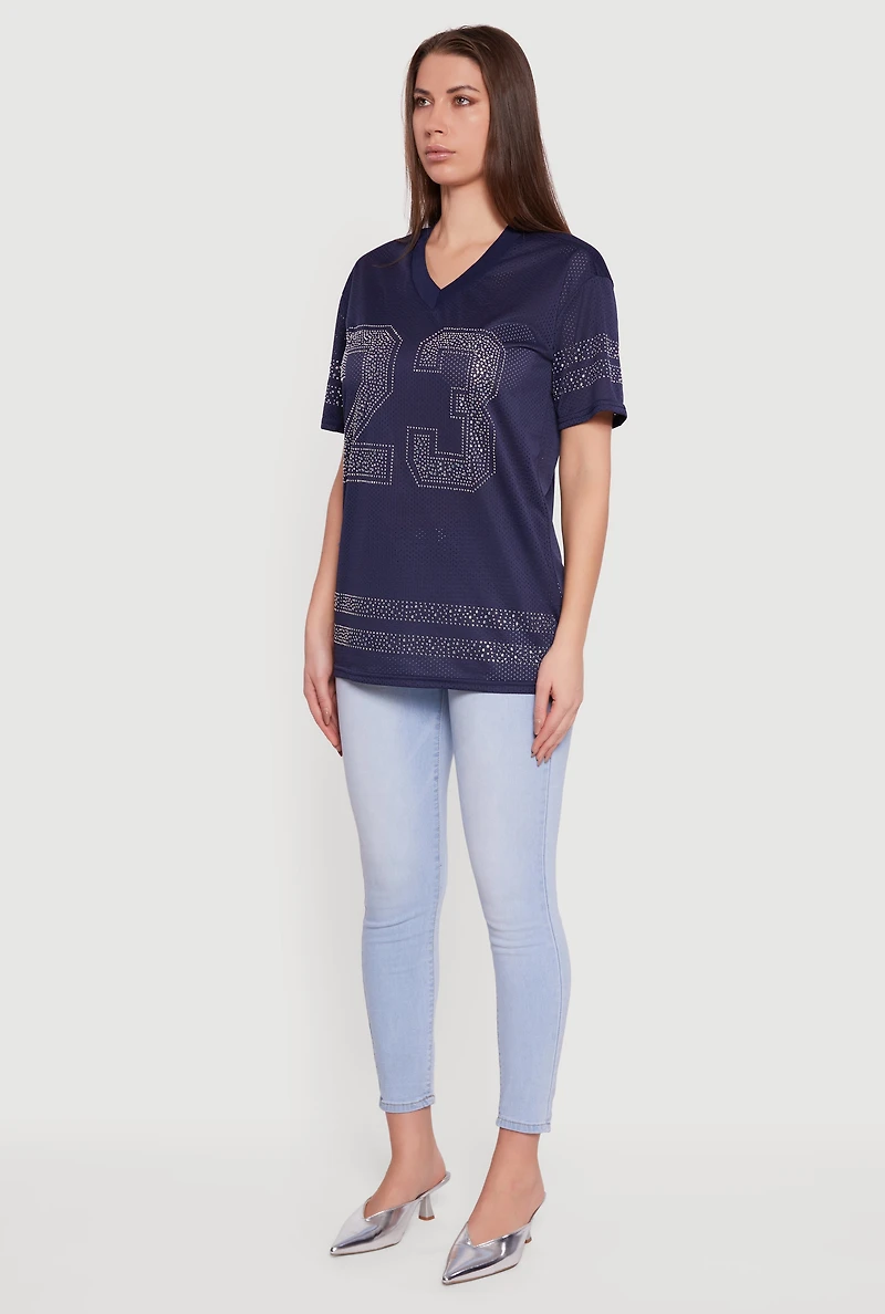 Rhinestone Graphic Football Jersey