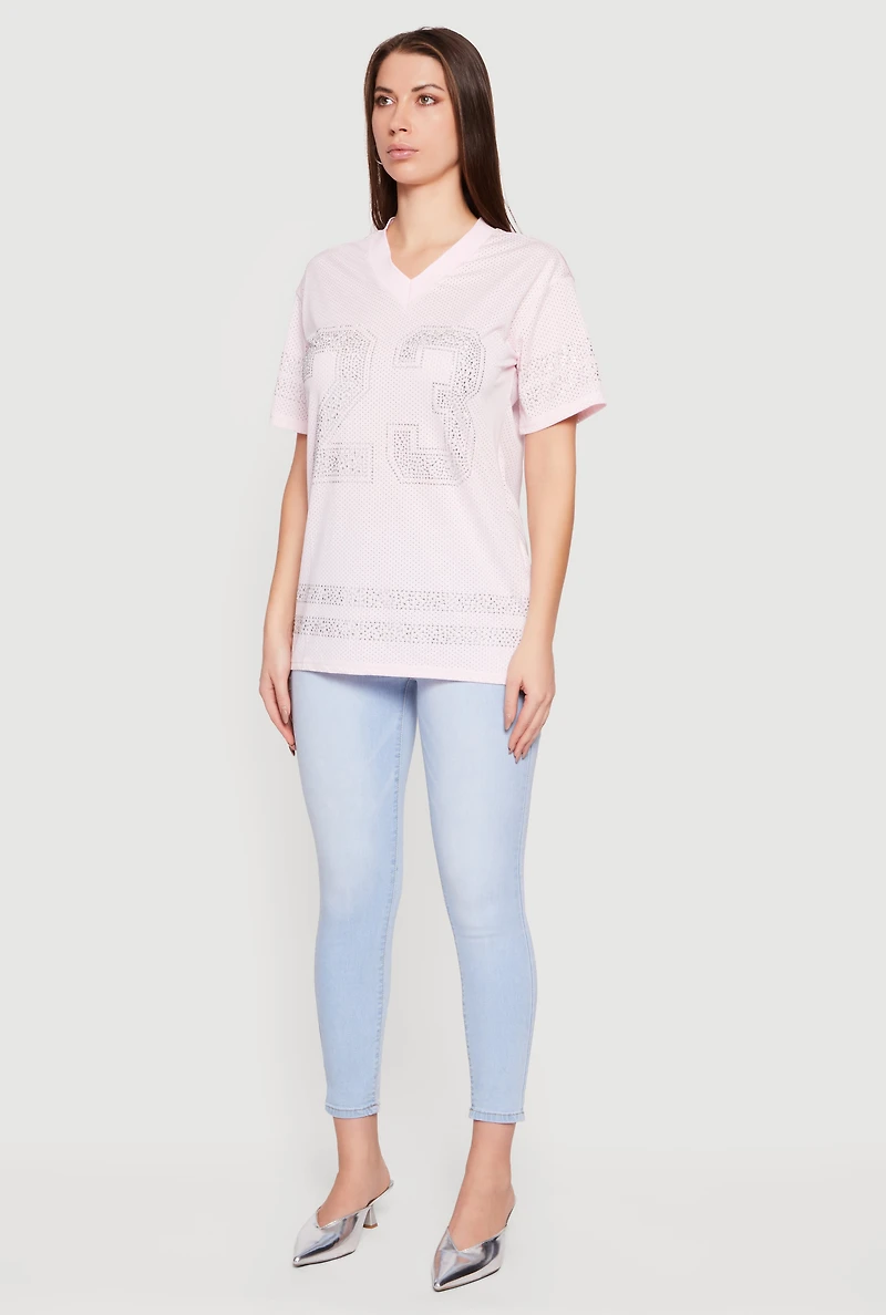 Rhinestone Graphic Football Jersey