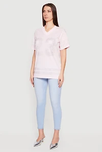 Rhinestone Graphic Football Jersey