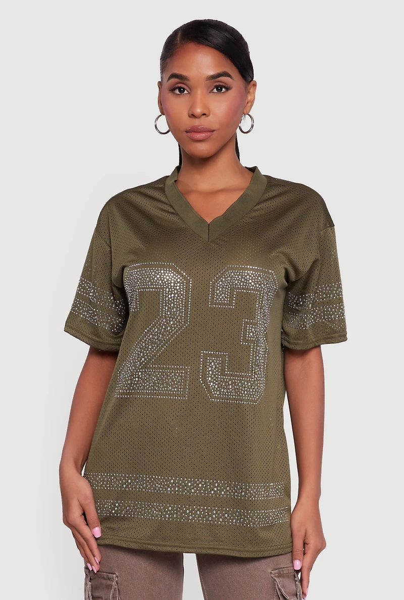 Rhinestone Graphic Football Jersey