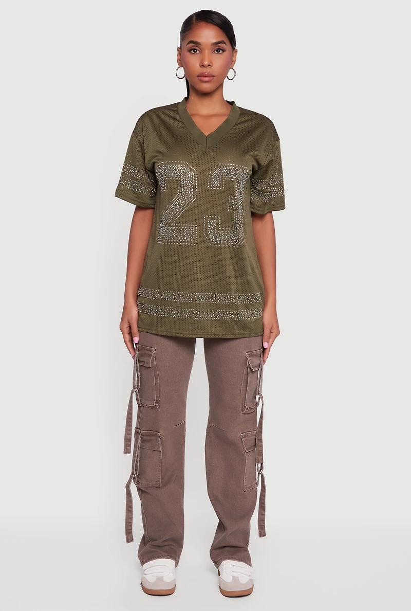 Rhinestone Graphic Football Jersey