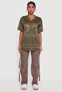 Rhinestone Graphic Football Jersey