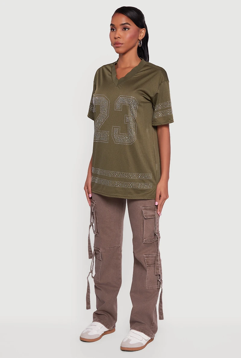 Rhinestone Graphic Football Jersey