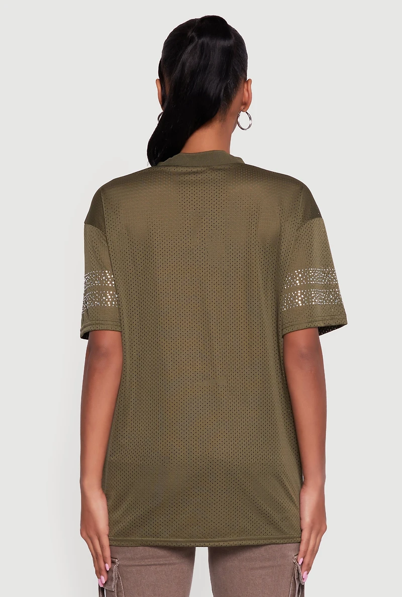 Rhinestone Graphic Football Jersey