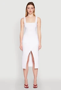 Womens Slit Front Midi Tank Dress, White, Size S