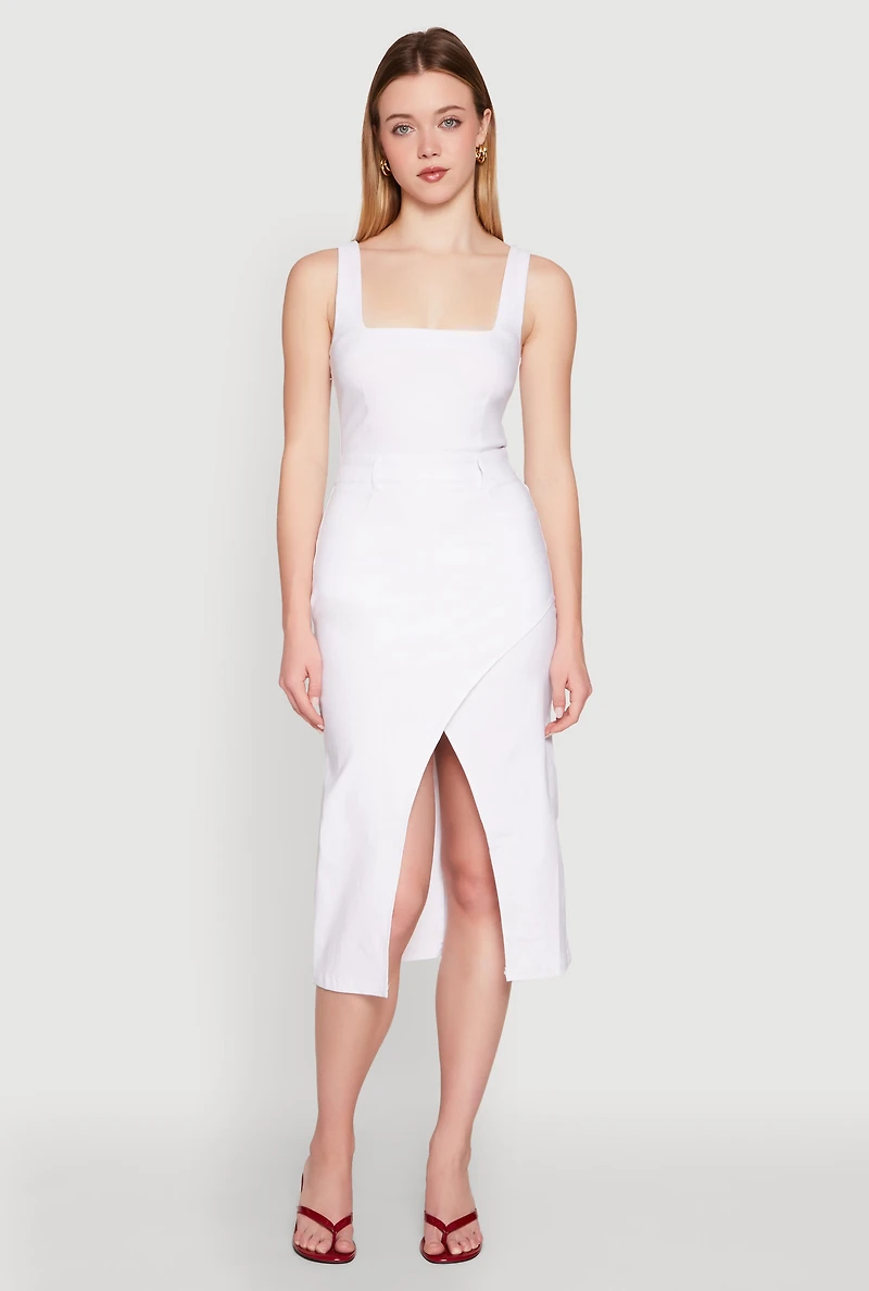 Womens Slit Front Midi Tank Dress, White, Size S