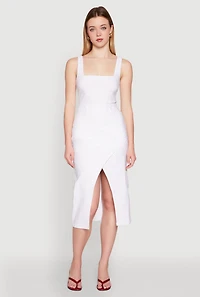 Womens Slit Front Midi Tank Dress, White, Size S