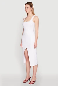 Womens Slit Front Midi Tank Dress, White, Size S