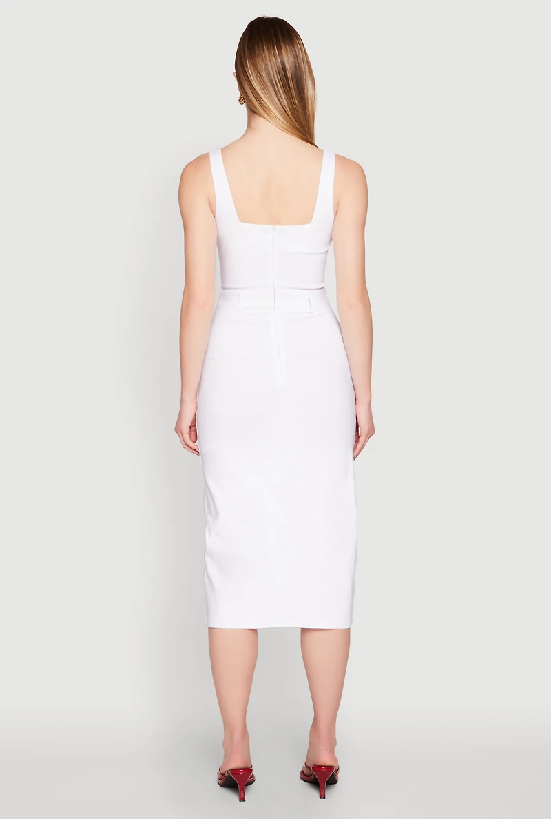 Womens Slit Front Midi Tank Dress, White, Size S