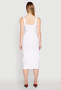 Womens Slit Front Midi Tank Dress, White, Size S
