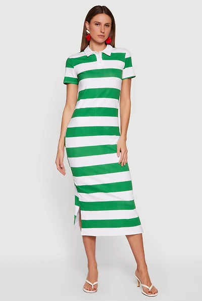 Striped Polo Midi Dress