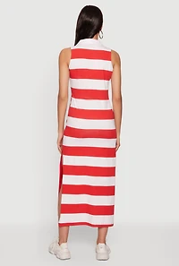 Color Blocked Striped Graphic Sleeveless Maxi Polo Dress