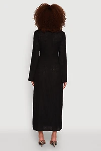 Womens Textured Knit Beaded Keyhole Shadow Stripe Dress, Black,