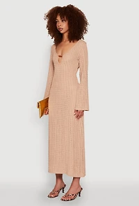 Womens Textured Knit Beaded Keyhole Shadow Stripe Dress,