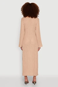 Womens Textured Knit Beaded Keyhole Shadow Stripe Dress,