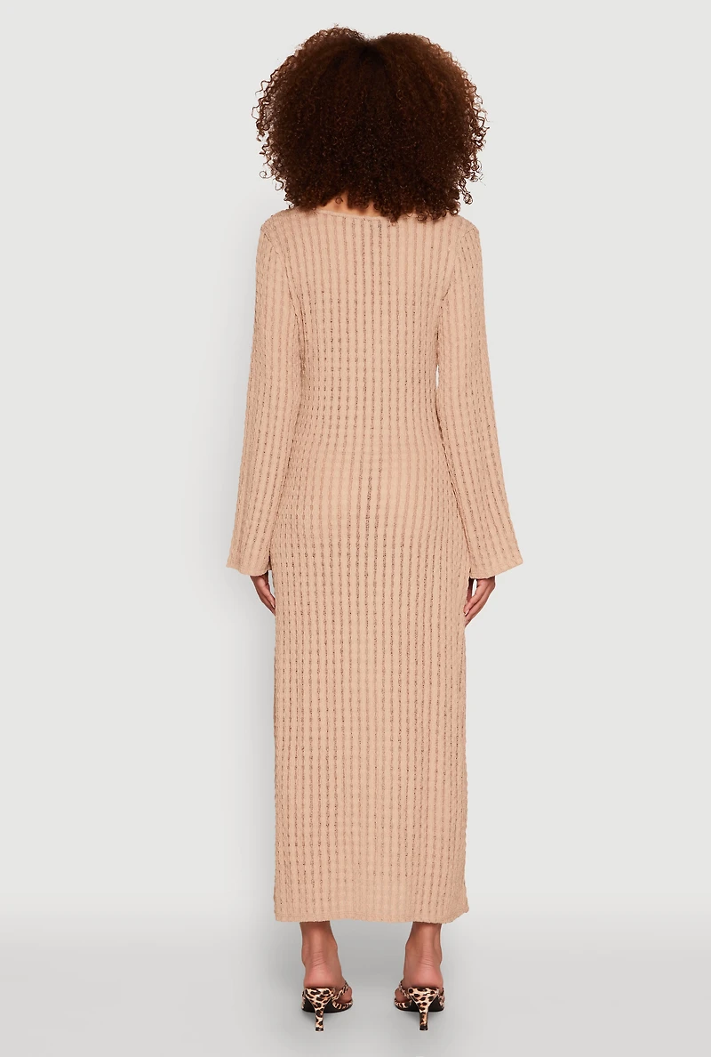 Womens Textured Knit Beaded Keyhole Shadow Stripe Dress, L