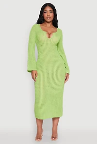 Textured Knit Beaded Keyhole Shadow Stripe Dress