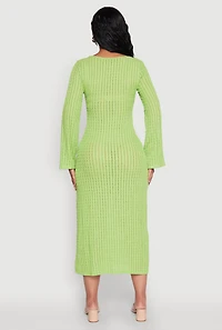 Textured Knit Beaded Keyhole Shadow Stripe Dress