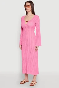 Womens Textured Knit Beaded Keyhole Shadow Stripe Dress,